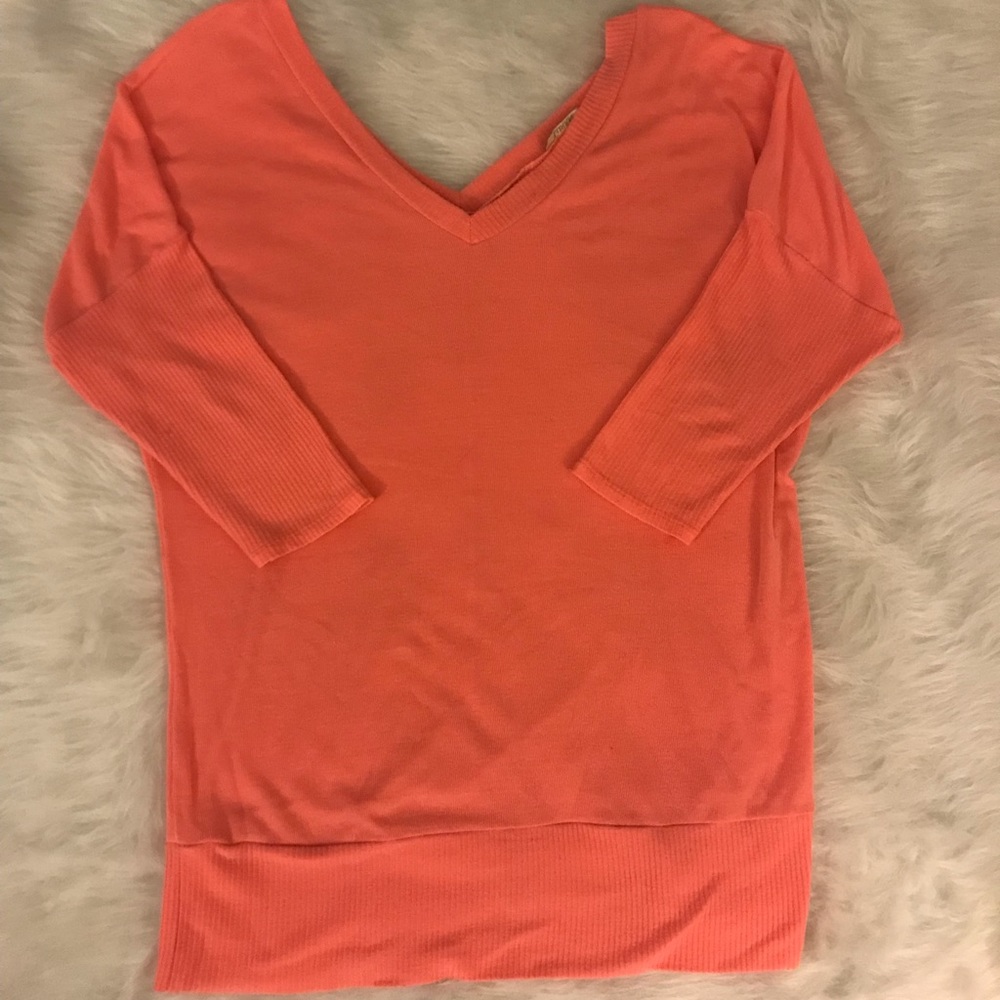 Pink/Salmon Ribbed Sleeve + Waist Sweater